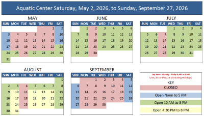 Stonebridge Ranch Aquatic Center Pool Calendar 2026 as of 5.26.26